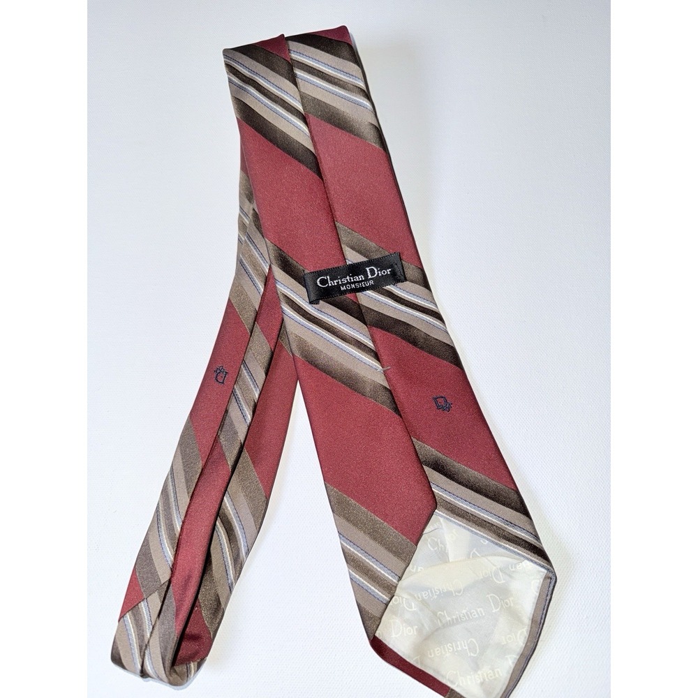 Rare Vintage Christian Dior‎ Monsieur Tie Red Brown Striped Made in USA